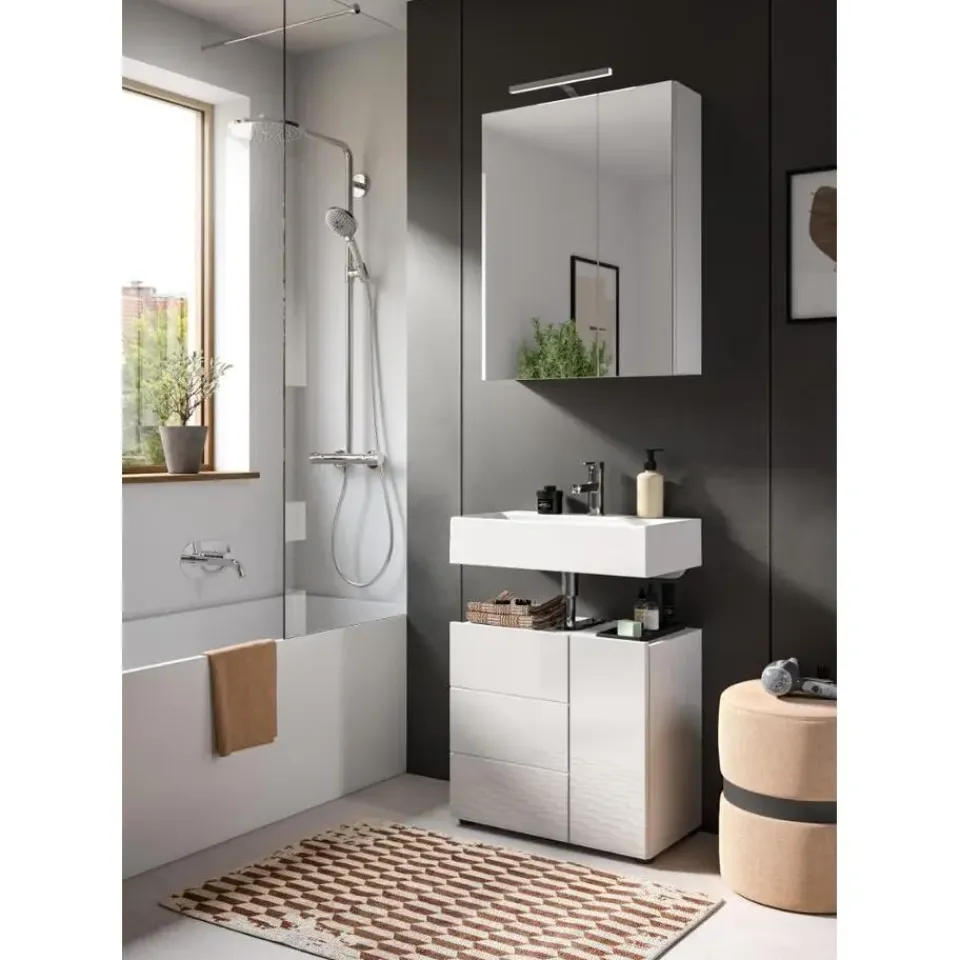 Merkloos Hioshop Vira wastafel 2 deuren wit hoogglans- wit Outlet