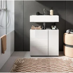 Merkloos Hioshop Vira wastafel 2 deuren wit hoogglans- wit Outlet