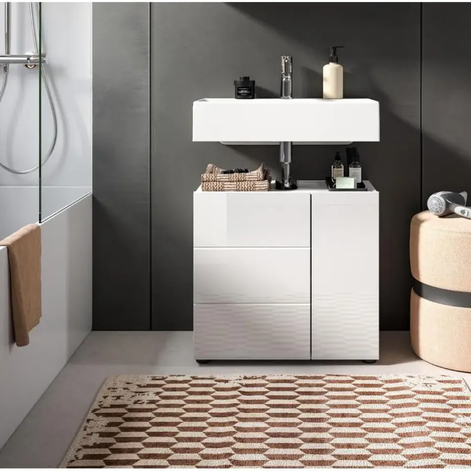 Merkloos Hioshop Vira wastafel 2 deuren wit hoogglans- wit Outlet