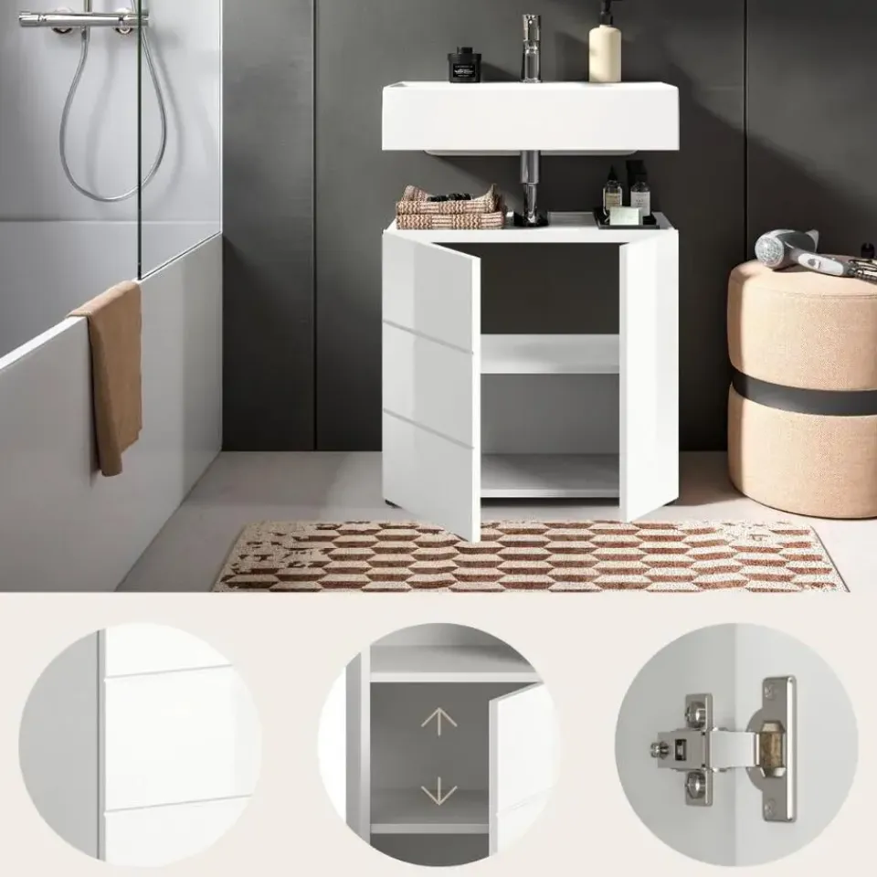 Merkloos Hioshop Vira wastafel 2 deuren wit hoogglans- wit Outlet