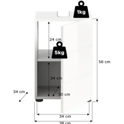 Merkloos Hioshop Vira wastafel 1 deur wit hoogglans- wit Outlet