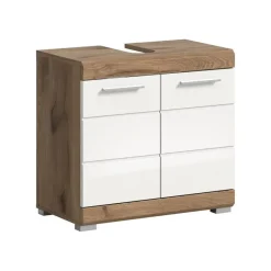 Merkloos Hioshop Wave wastafel 2 deuren wit hoogglans- eiken decor Online