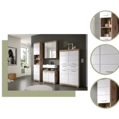 Merkloos Hioshop Wave wastafel 2 deuren wit hoogglans- eiken decor Online