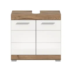 Merkloos Hioshop Wave wastafel 2 deuren wit hoogglans- eiken decor Online