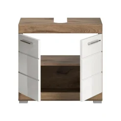 Merkloos Hioshop Wave wastafel 2 deuren wit hoogglans- eiken decor Online