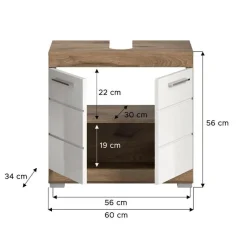 Merkloos Hioshop Wave wastafel 2 deuren wit hoogglans- eiken decor Online
