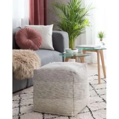 Beliani HIRRI - Poef - Lichtgrijs - Katoen Discount