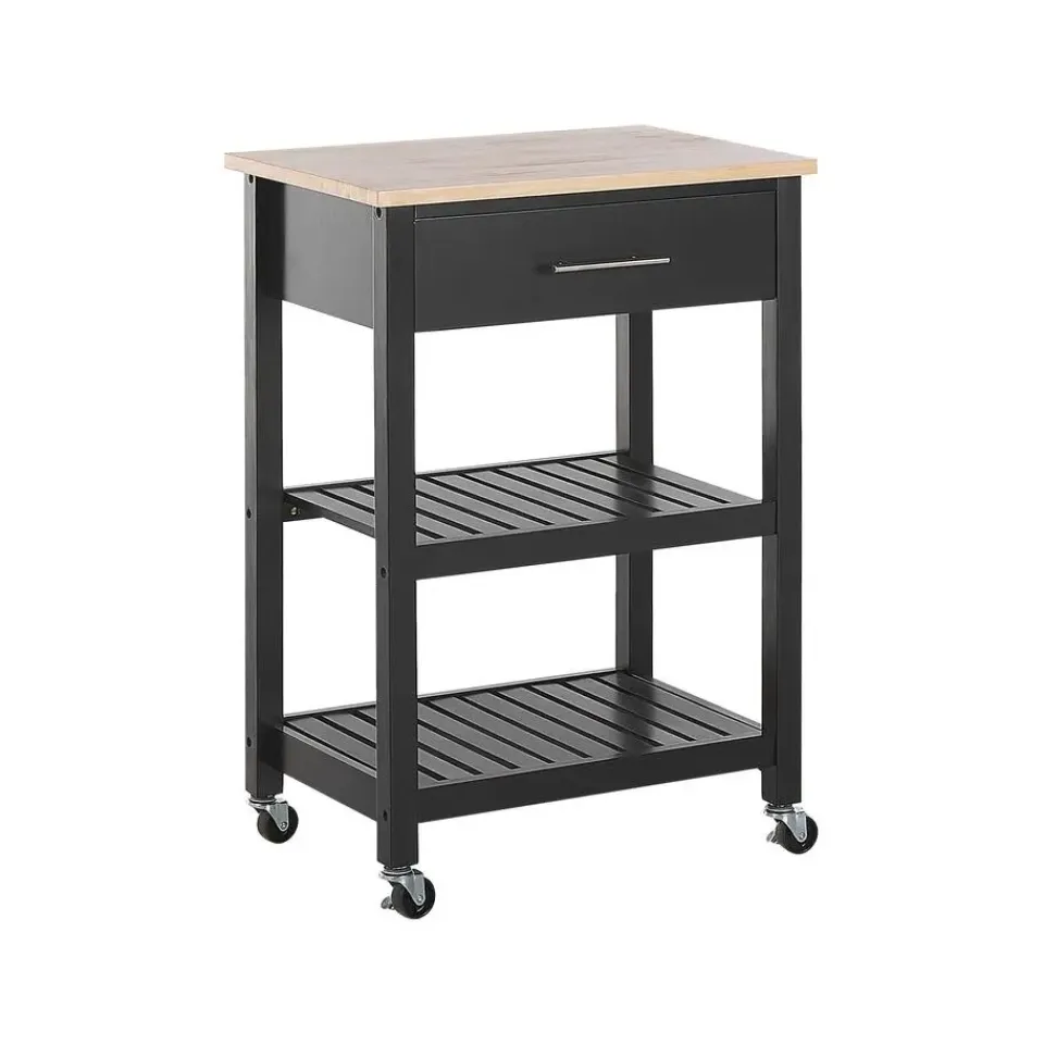 Beliani HIUMA - Keukentrolley - Zwart - Rubberhout