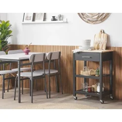 Beliani HIUMA - Keukentrolley - Zwart - Rubberhout