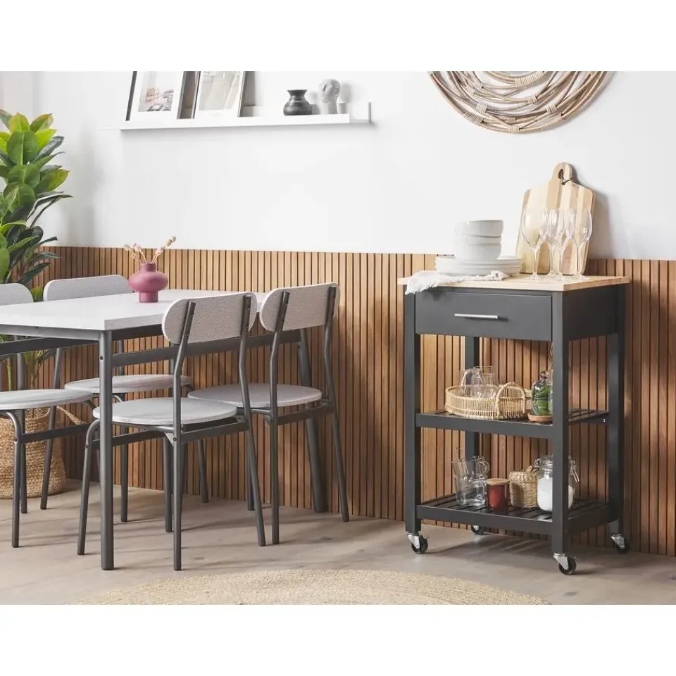 Beliani HIUMA - Keukentrolley - Zwart - Rubberhout
