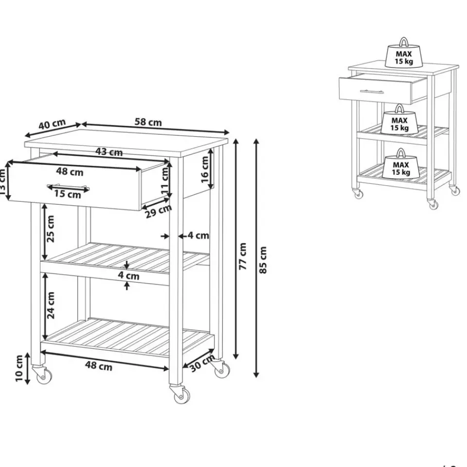 Beliani HIUMA - Keukentrolley - Zwart - Rubberhout
