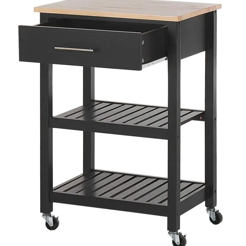 Beliani HIUMA - Keukentrolley - Zwart - Rubberhout