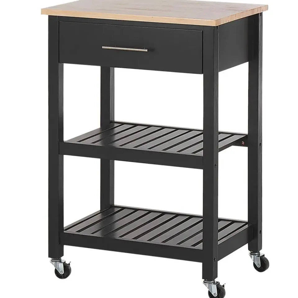 Beliani HIUMA - Keukentrolley - Zwart - Rubberhout