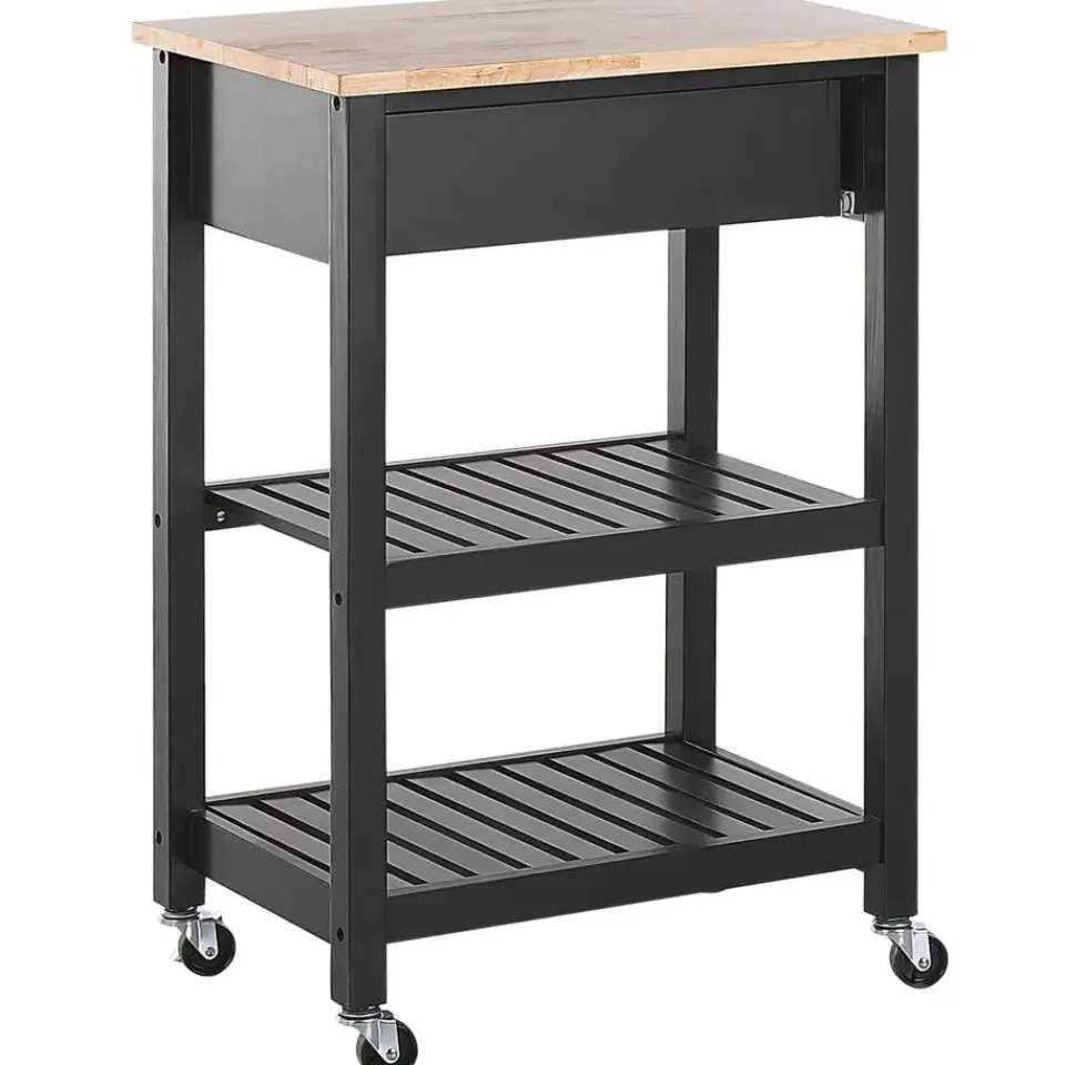 Beliani HIUMA - Keukentrolley - Zwart - Rubberhout