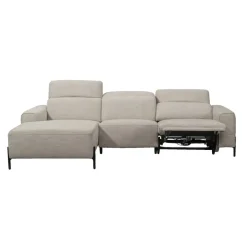 Leen Bakker Hoekbank Dave links - elektrisch verstelbaar - stof Pure - lichtgrijs Clearance