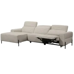 Leen Bakker Hoekbank Dave links - elektrisch verstelbaar - stof Pure - lichtgrijs Clearance