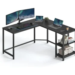 Merkloos Hoekbureau - vintage - 2 legplanken - 138x76x138 cm - zwart