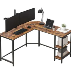 Merkloos Hoekbureau - vintage - 2 legplanken - 138x76x138 cm - vintage bruin Discount