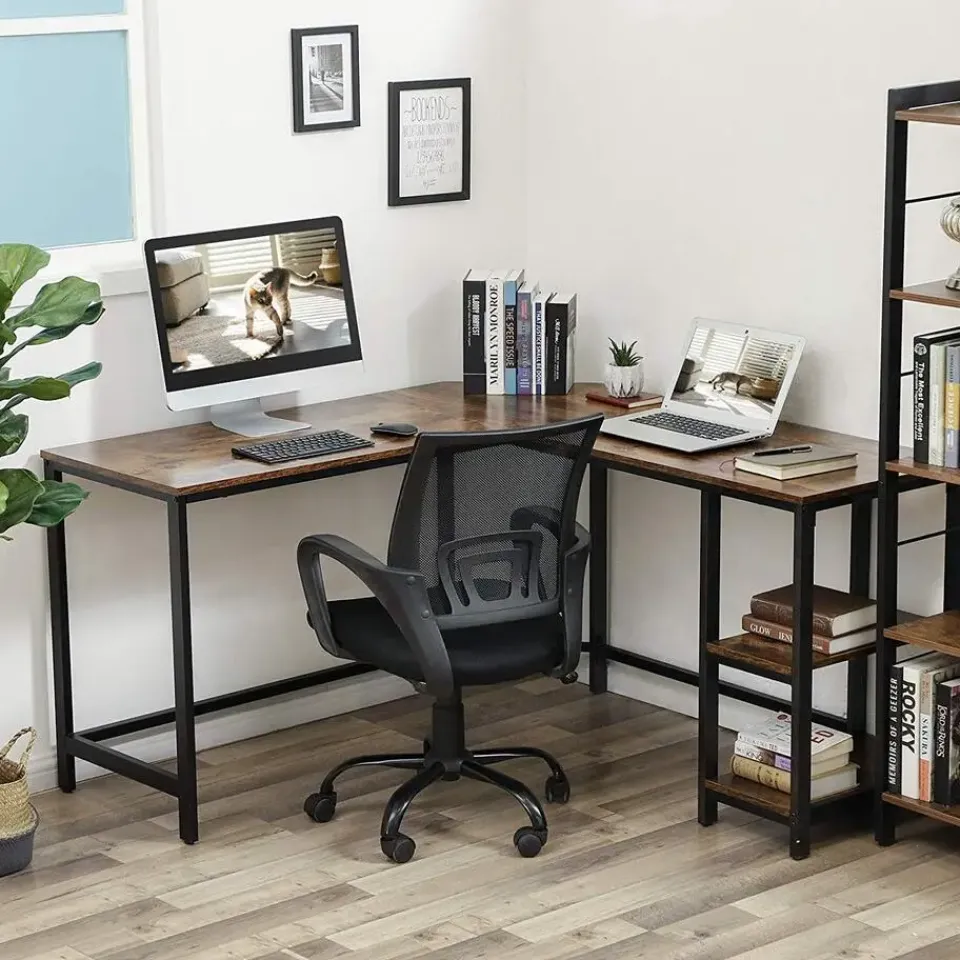 Merkloos Hoekbureau - vintage - 2 legplanken - 138x76x138 cm - vintage bruin Discount