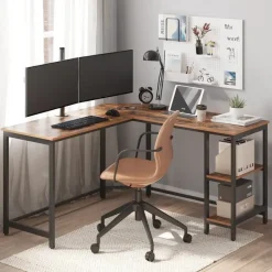 Merkloos Hoekbureau - vintage - 2 legplanken - 138x76x138 cm - vintage bruin Discount