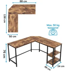 Merkloos Hoekbureau - vintage - 2 legplanken - 138x76x138 cm - vintage bruin Discount