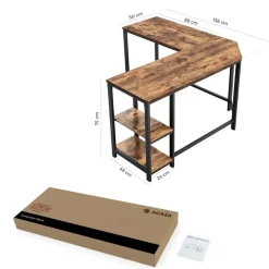 Merkloos Hoekbureau - vintage - 2 legplanken - 138x76x138 cm - vintage bruin Discount