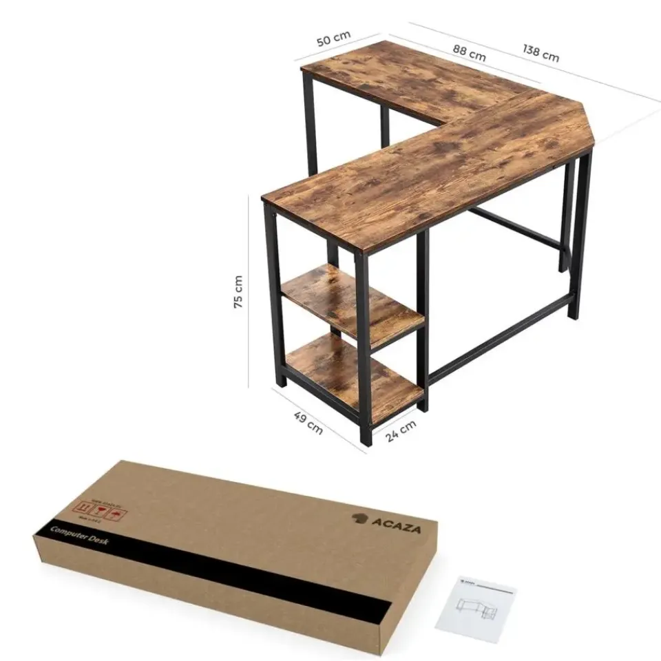 Merkloos Hoekbureau - vintage - 2 legplanken - 138x76x138 cm - vintage bruin Discount