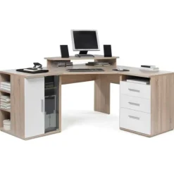 Emob Hoekbureau Efford met opbergruimte - eik/wit Online