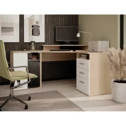Emob Hoekbureau Efford met opbergruimte - eik/wit Online