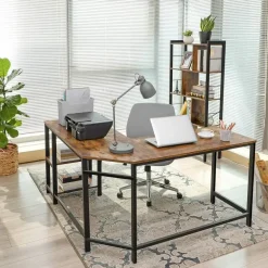 Vasagle Hoekbureau Fabrice 138cm 2 legplanken - rustiek bruin/zwart Discount