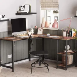 Vasagle Hoekbureau Fabrice 138cm 2 legplanken - rustiek bruin/zwart Discount