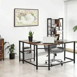 Vasagle Hoekbureau Fabrice 138cm 2 legplanken - rustiek bruin/zwart Discount