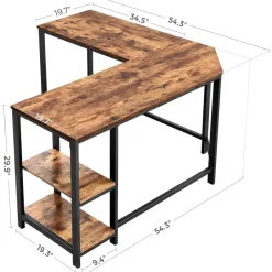 Vasagle Hoekbureau Fabrice 138cm 2 legplanken - rustiek bruin/zwart Discount