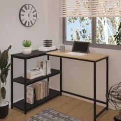 Emob Exclusive Hoekbureau Schmitt - 110x80x76cm - met opbergruimte - eikdecor/zwart Clearance