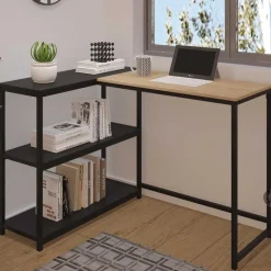 Emob Exclusive Hoekbureau Schmitt - 110x80x76cm - met opbergruimte - eikdecor/zwart Clearance