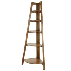 Dimehouse Hoekrek Jess mangohout 5 vakken - 44x64x148 cm - Mangohout - Bruin Clearance