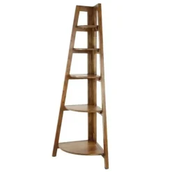 Dimehouse Hoekrek Jess mangohout 5 vakken - 44x64x148 cm - Mangohout - Bruin Clearance