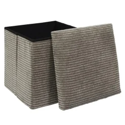 The Home Deco Factory Home Deco - Poefje - opbergbox - rib - zacht taupe - 38 x 38cm