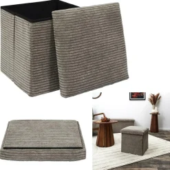 The Home Deco Factory Home Deco - Poefje - opbergbox - rib - zacht taupe - 38 x 38cm