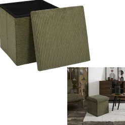 Leen Bakker Home Deco - Poefje - opbergbox - rib - groen - 38 x 38cm Online