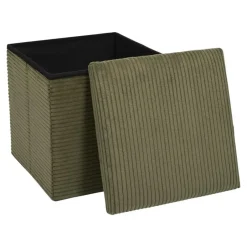 Leen Bakker Home Deco - Poefje - opbergbox - rib - groen - 38 x 38cm Online