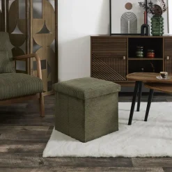 Leen Bakker Home Deco - Poefje - opbergbox - rib - groen - 38 x 38cm Online