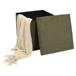 Leen Bakker Home Deco - Poefje - opbergbox - rib - groen - 38 x 38cm Online