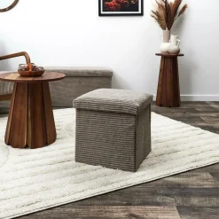 Leen Bakker Home Deco - Poefje - opbergbox - rib - groen - 38 x 38cm Online