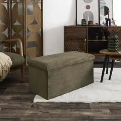 Leen Bakker Home Deco - Poefje - opbergbox - rib - groen - 38 x 38cm Best