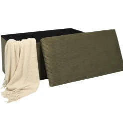 Leen Bakker Home Deco - Poefje - opbergbox - rib - groen - 38 x 38cm Best