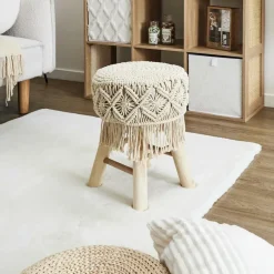 The Home Deco Factory Home Deco Factory Bijzet krukje model Macrame - naturel - H42 cm