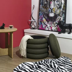 The Home Deco Factory Home Deco Factory Poef/krukje - boucle - groen - D37 x H44 cm Outlet