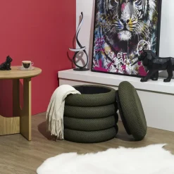 The Home Deco Factory Home Deco Factory Poef/krukje - boucle - groen - D37 x H44 cm Outlet