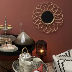 The Home Deco Factory Home deco factory Rotanspiegel - bloem - D50 cm - bohemian New